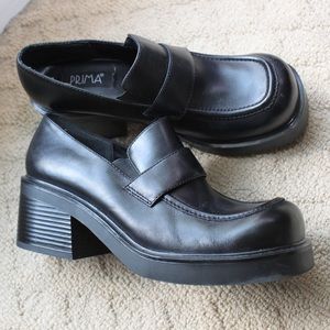 Black chunky heel loafers